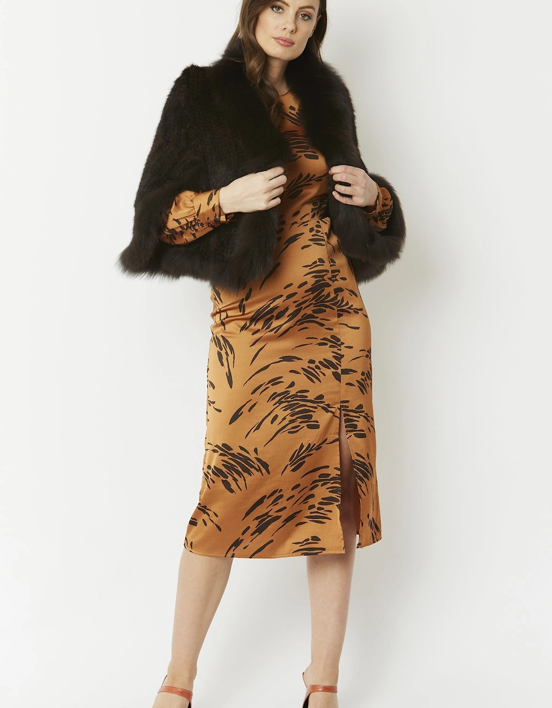 Chocolate Mink and Fox Hand Knitted Hollywood Cape