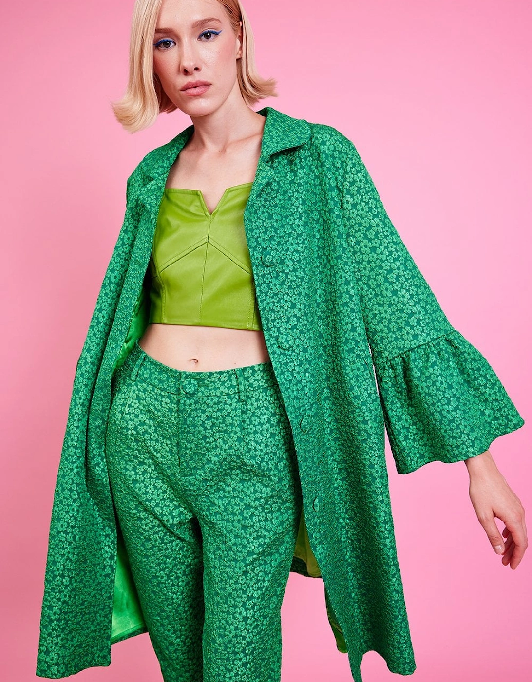 Green Embroidered Trench Coat