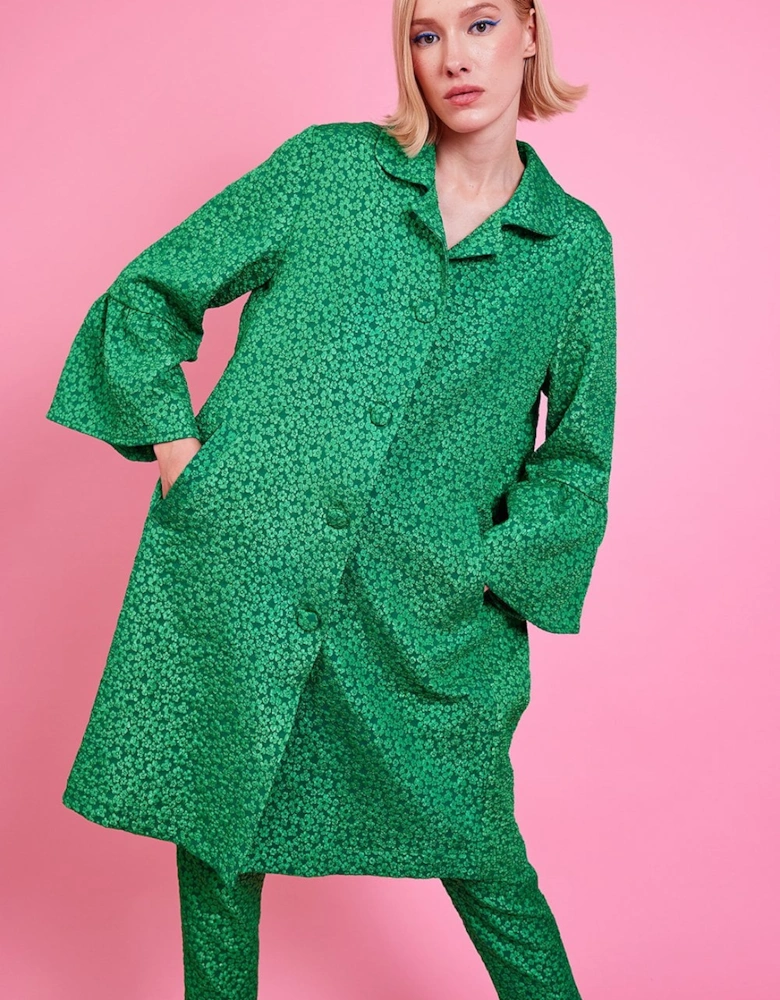 Green Embroidered Trench Coat