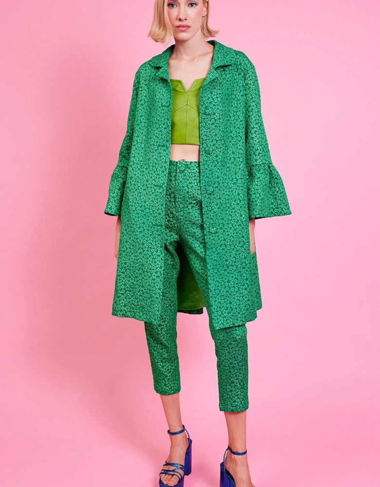 Green Embroidered Trench Coat