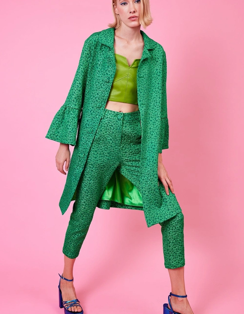 Green Embroidered Trench Coat