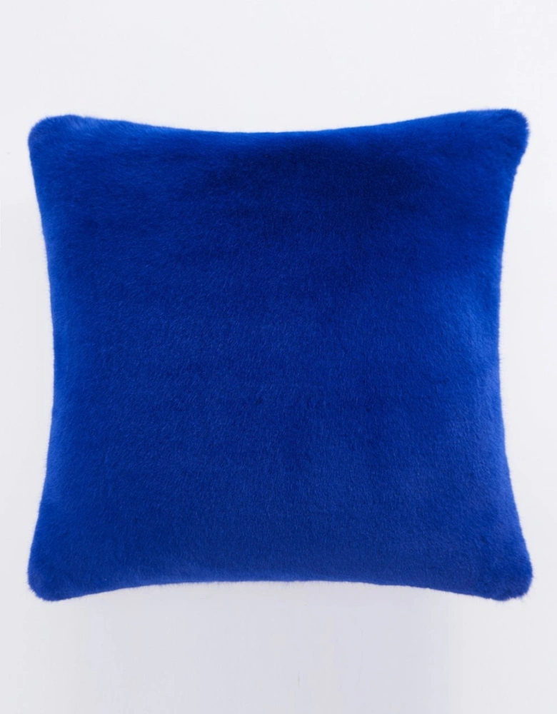 Blue Luxury Faux Fur Cushion Cover With Embroidered Parisian Design