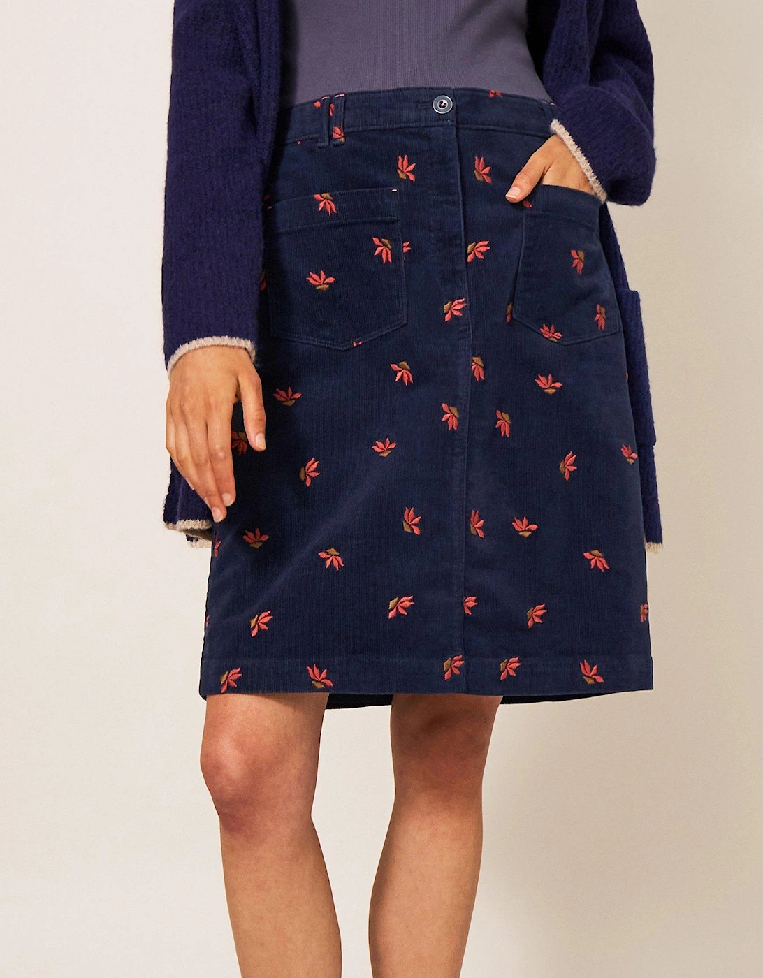 Melody Embroidered Cord Skirt - Navy, 2 of 1