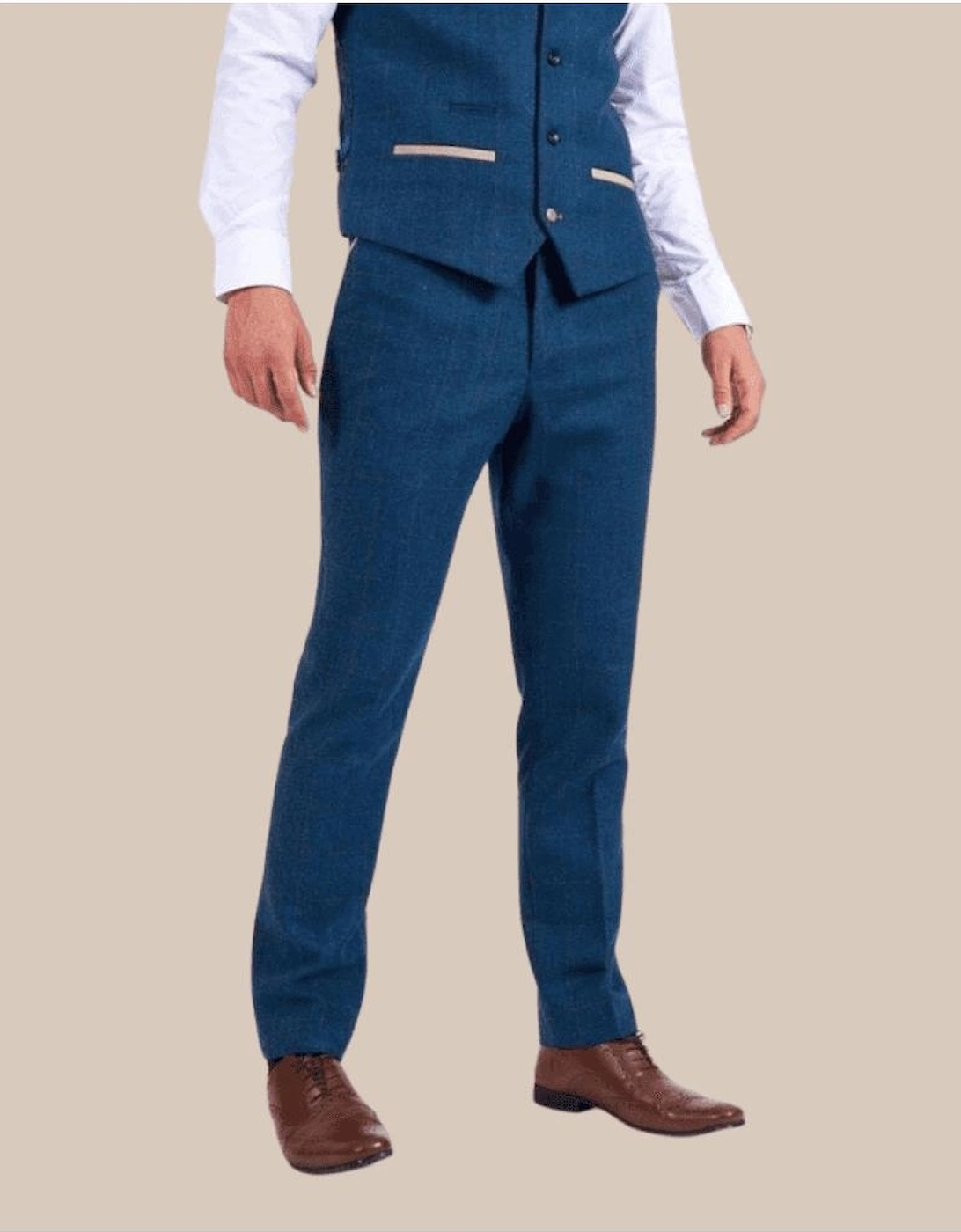Dion Blue Herringbone Tweed Trousers, 4 of 3