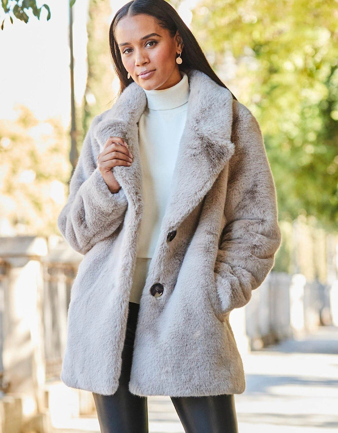 Taupe Premium Faux Fur Coat With Button Detail, 6 of 5