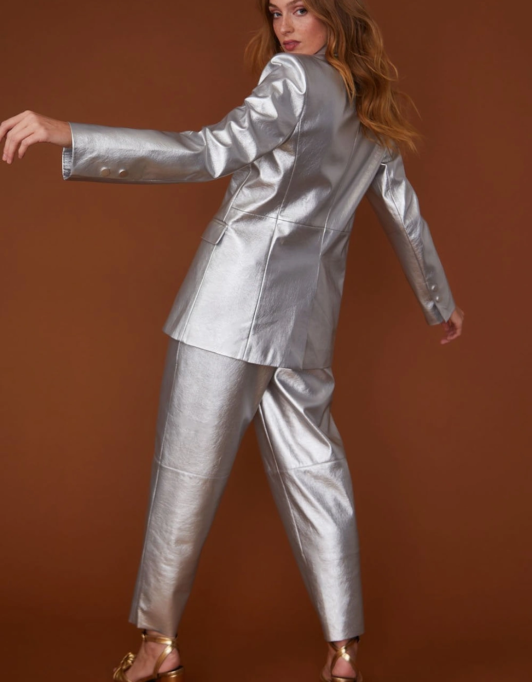 Metallic Silver Faux Leather Culotte Trousers
