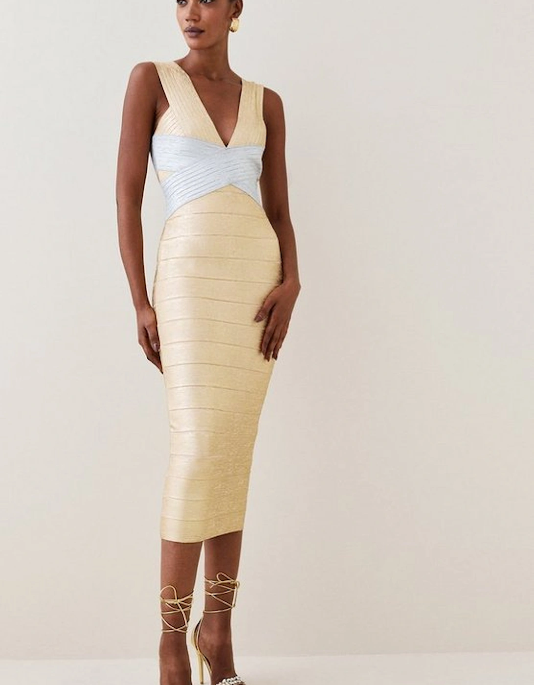 Figure Form Bandage Foiled Knit Midi Dress, 5 of 4