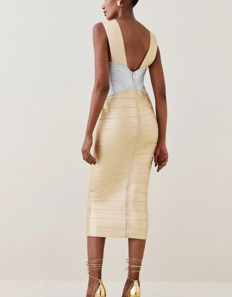 Figure Form Bandage Foiled Knit Midi Dress