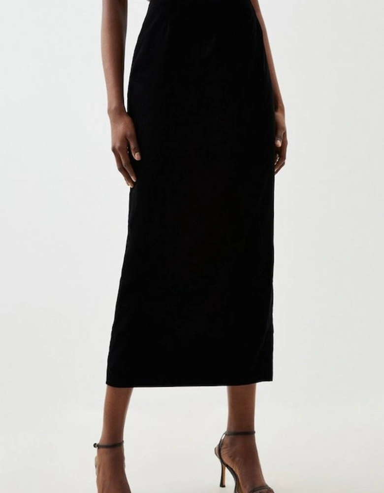 Tailored Slinky Velvet Midi Skirt