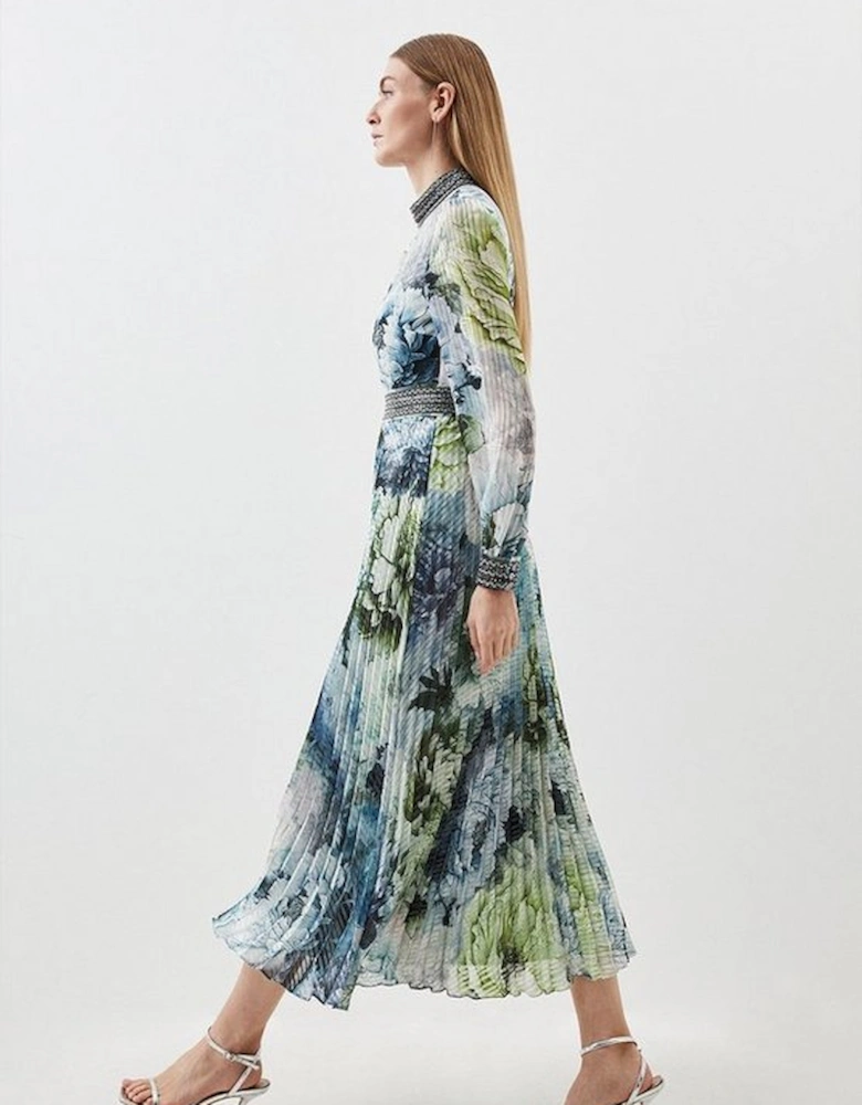 Diamante Trim Floral Woven Maxi Dress