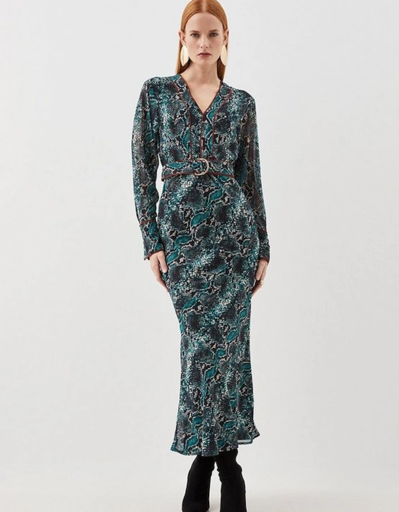 Printed Georgette Woven Maxi Dress With Scarf Detail