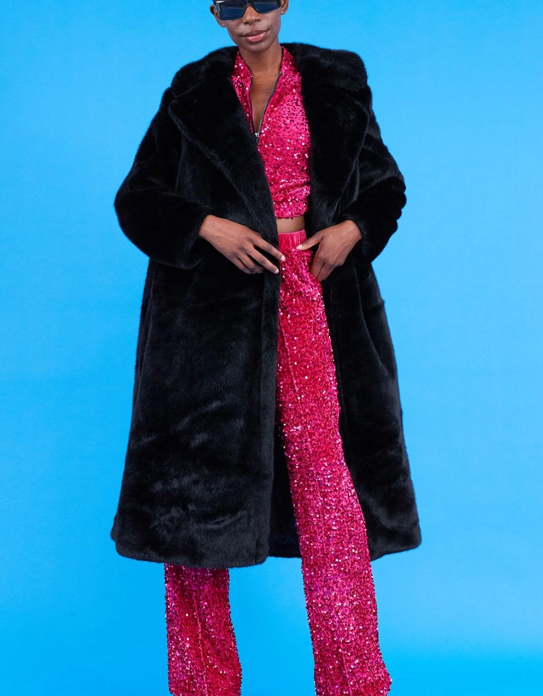 Faux Fur Maxi Trench Coat with Belt, 5 of 4