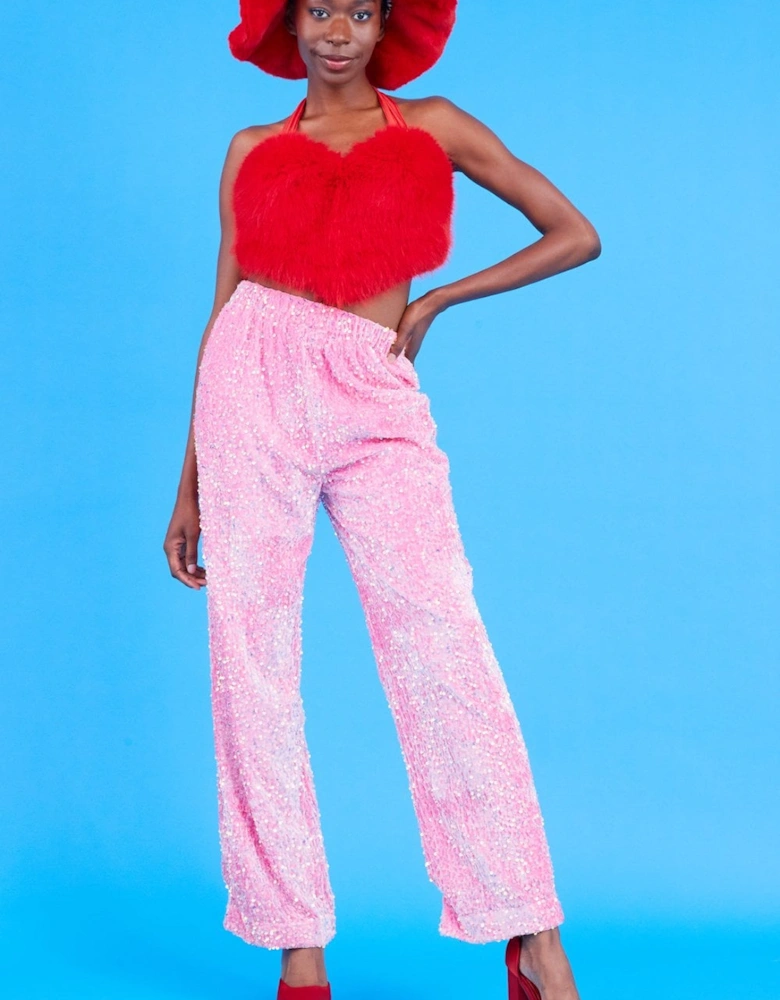 Pink Sequin Trousers with Elasticated Waste