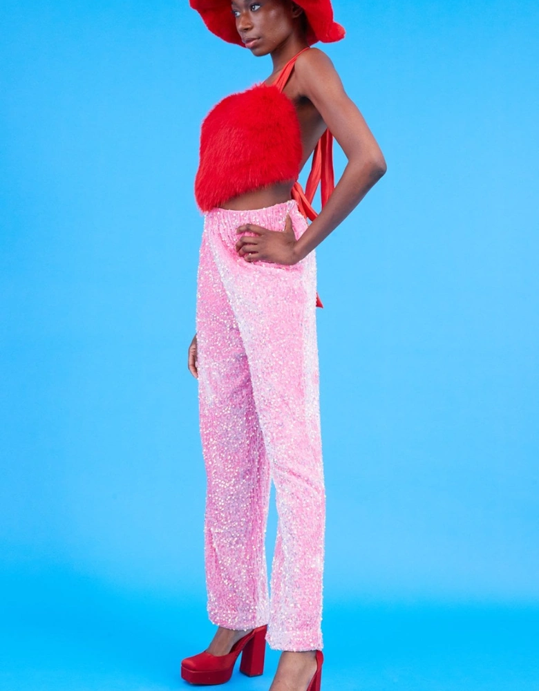 Pink Sequin Trousers with Elasticated Waste