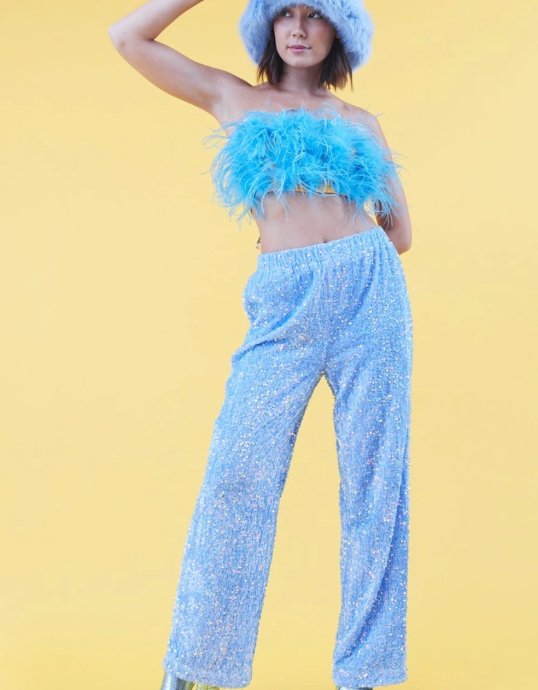 Mint Sequin Trousers with Elasticated Waste