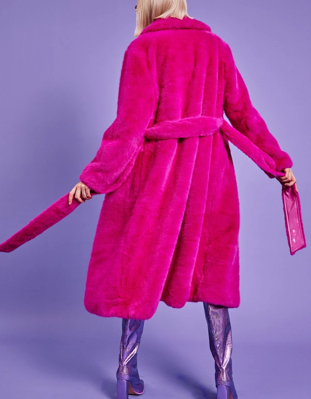 Faux Fur Maxi Trench Coat with Belt