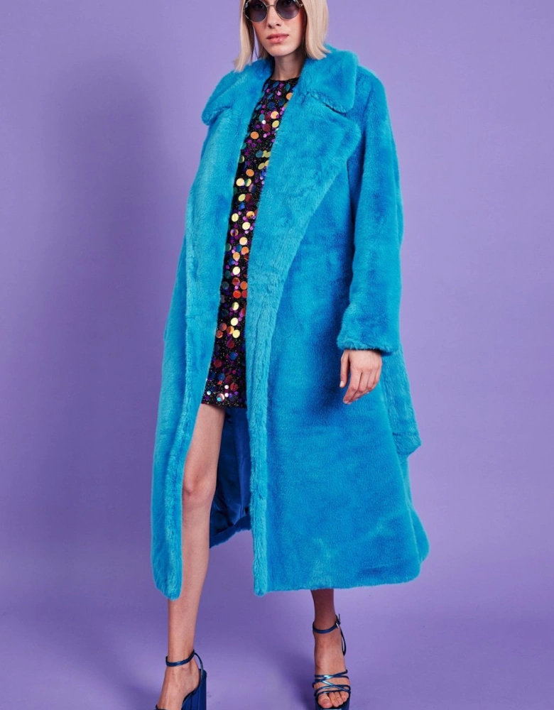 Faux Fur Maxi Trench Coat with Belt