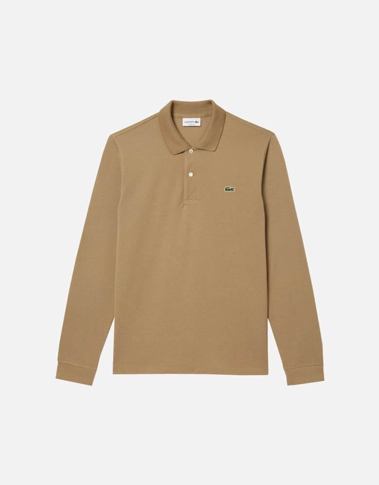 Men's Beige/Khaki Long Sleeved Polo Shirt