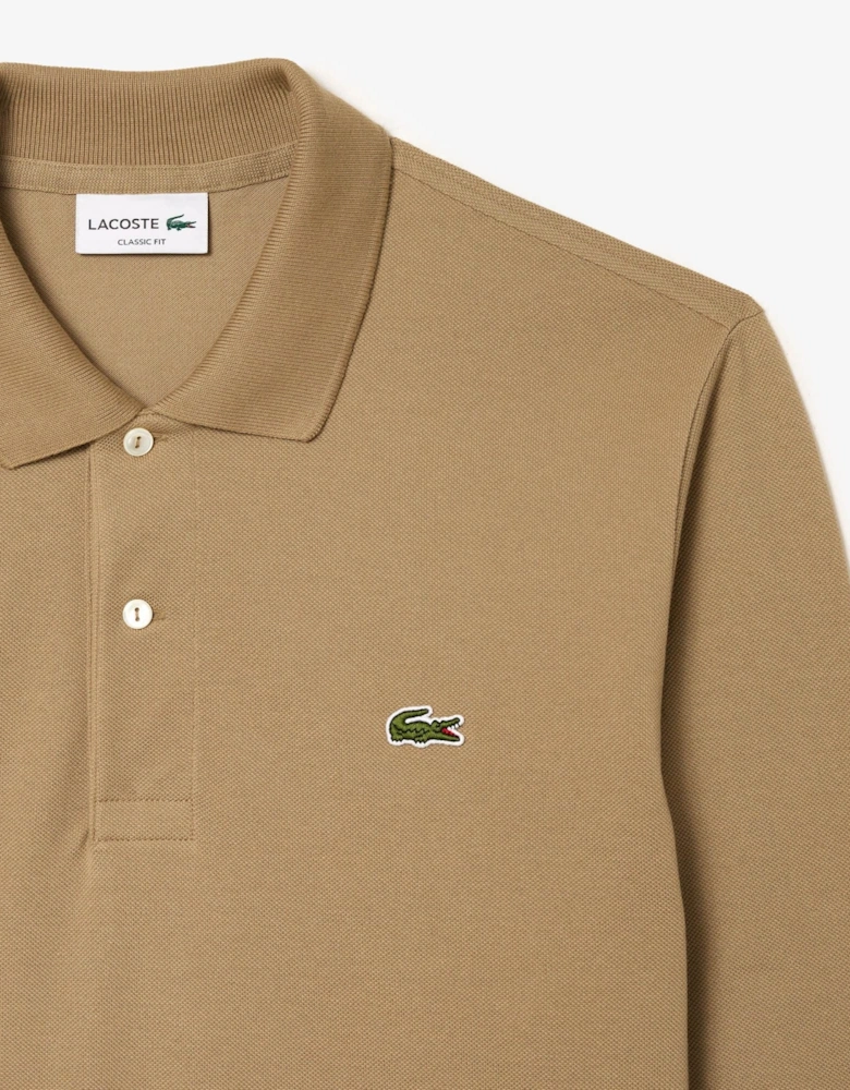 Men's Beige/Khaki Long Sleeved Polo Shirt