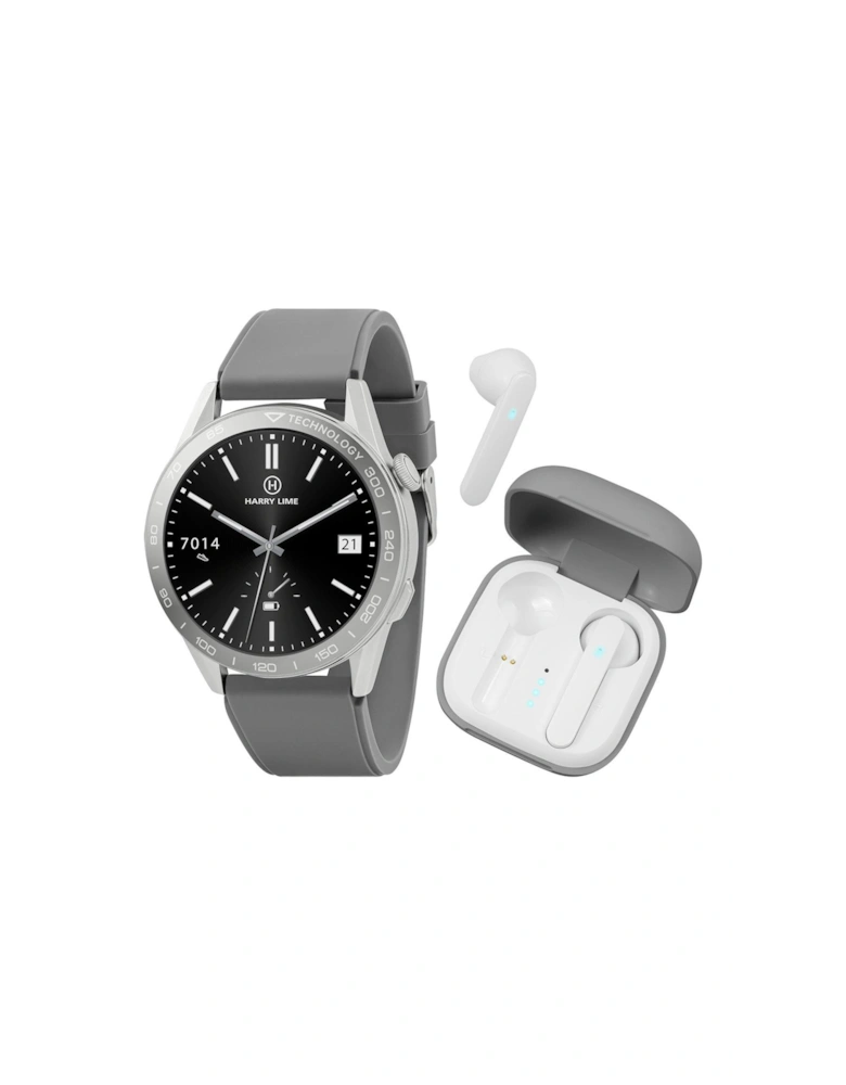 Series 27 Grey Silicone Strap Smart Watch With Grey True Wireless Earphone In Charging Case