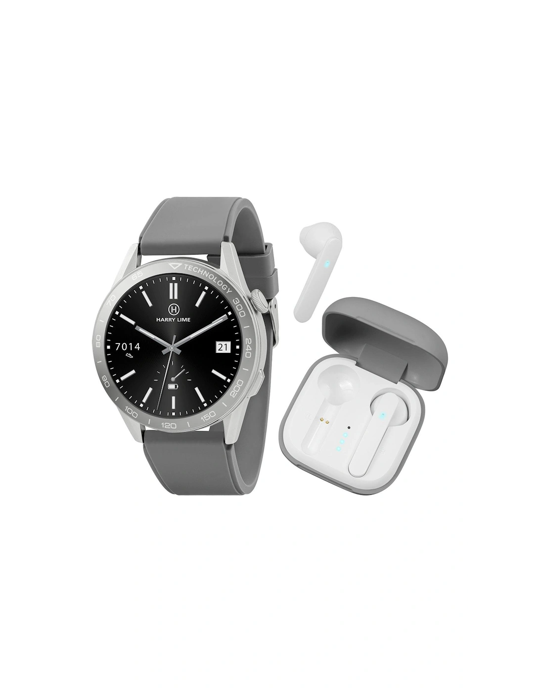 Series 27 Grey Silicone Strap Smart Watch With Grey True Wireless Earphone In Charging Case, 2 of 1
