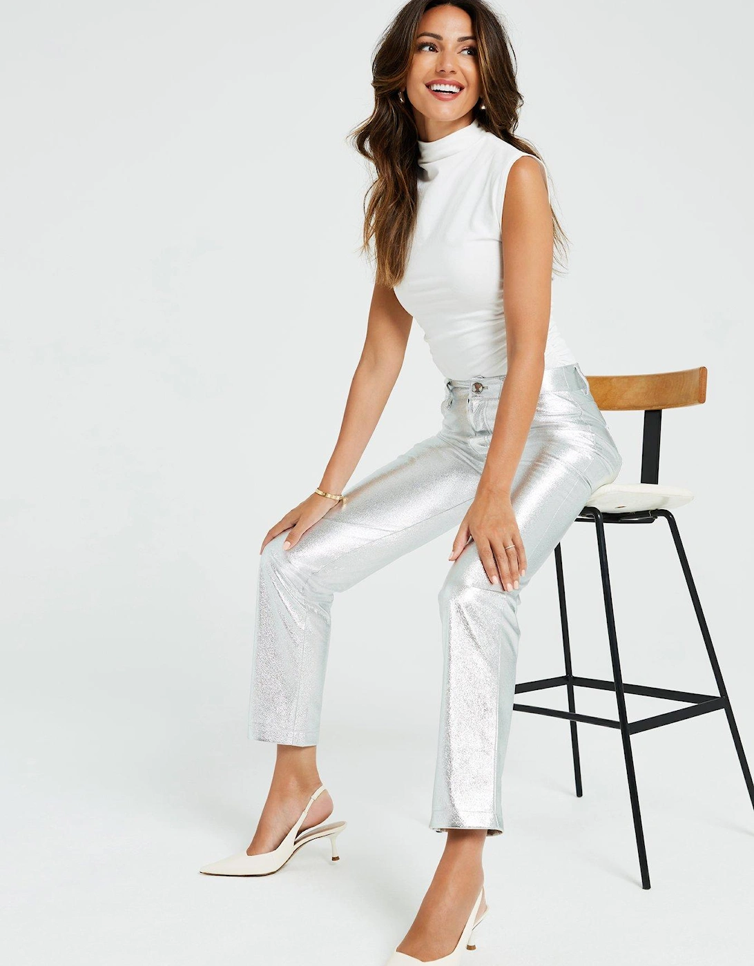 Metallic Straight Trousers - Silver, 4 of 3