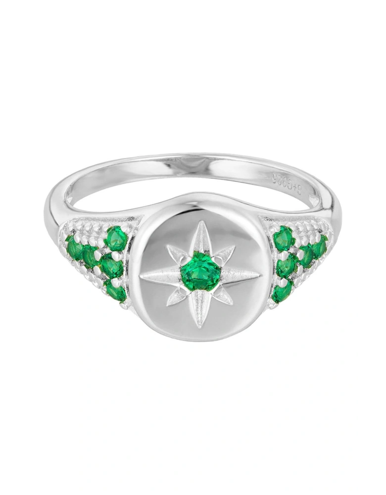 Emerald CZ Star Signet Ring