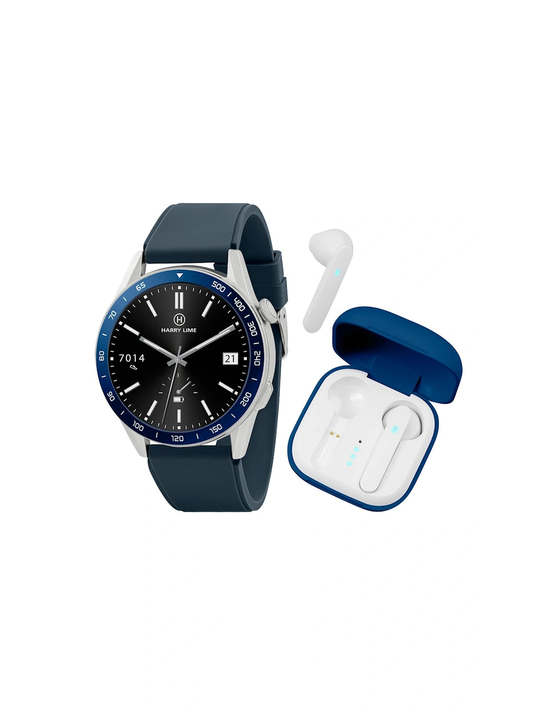 Series 27 Navy Silicone Strap Smart Watch With Blue True Wireless Earphone In Charging Case, 2 of 1