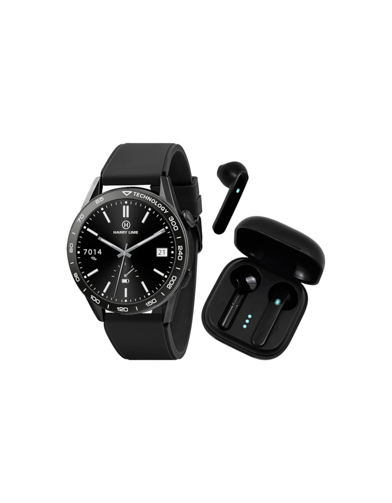 Series 27 black Silicone Strap Smart Watch With Black True Wireless Earphone In Charging Case