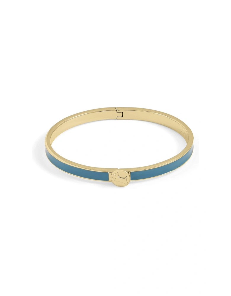 Ladies 18ct Pale Gold Plated Green Infill Bangle