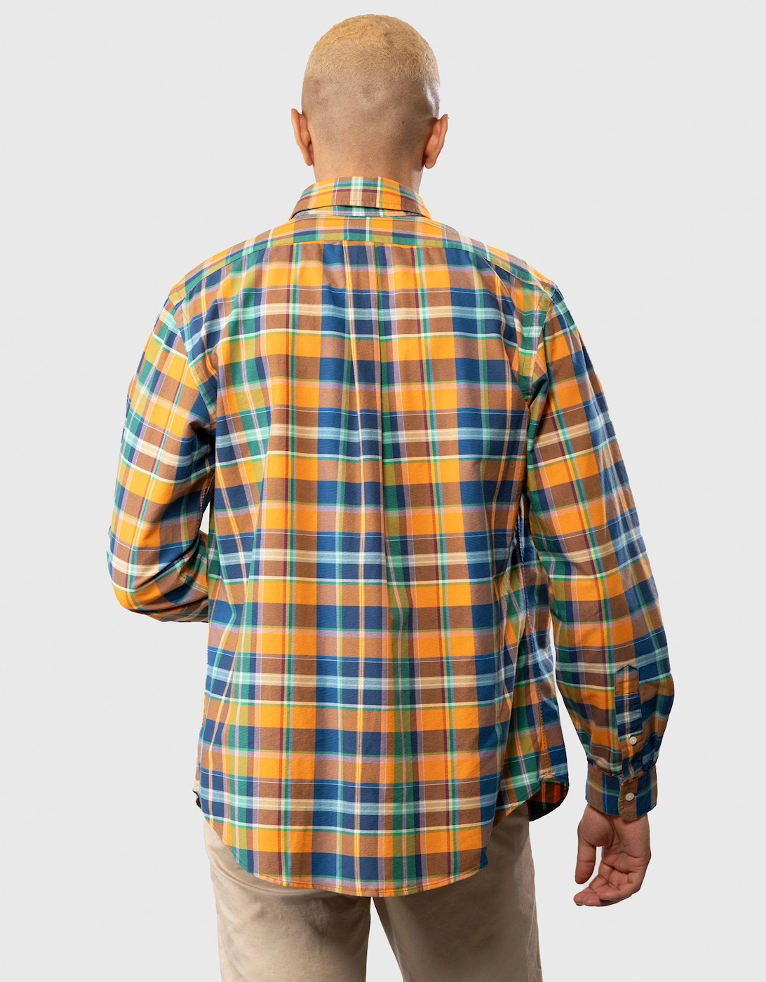 Custom Fit Long Sleeved Multicoloured Plaid Mens Oxford Shirt