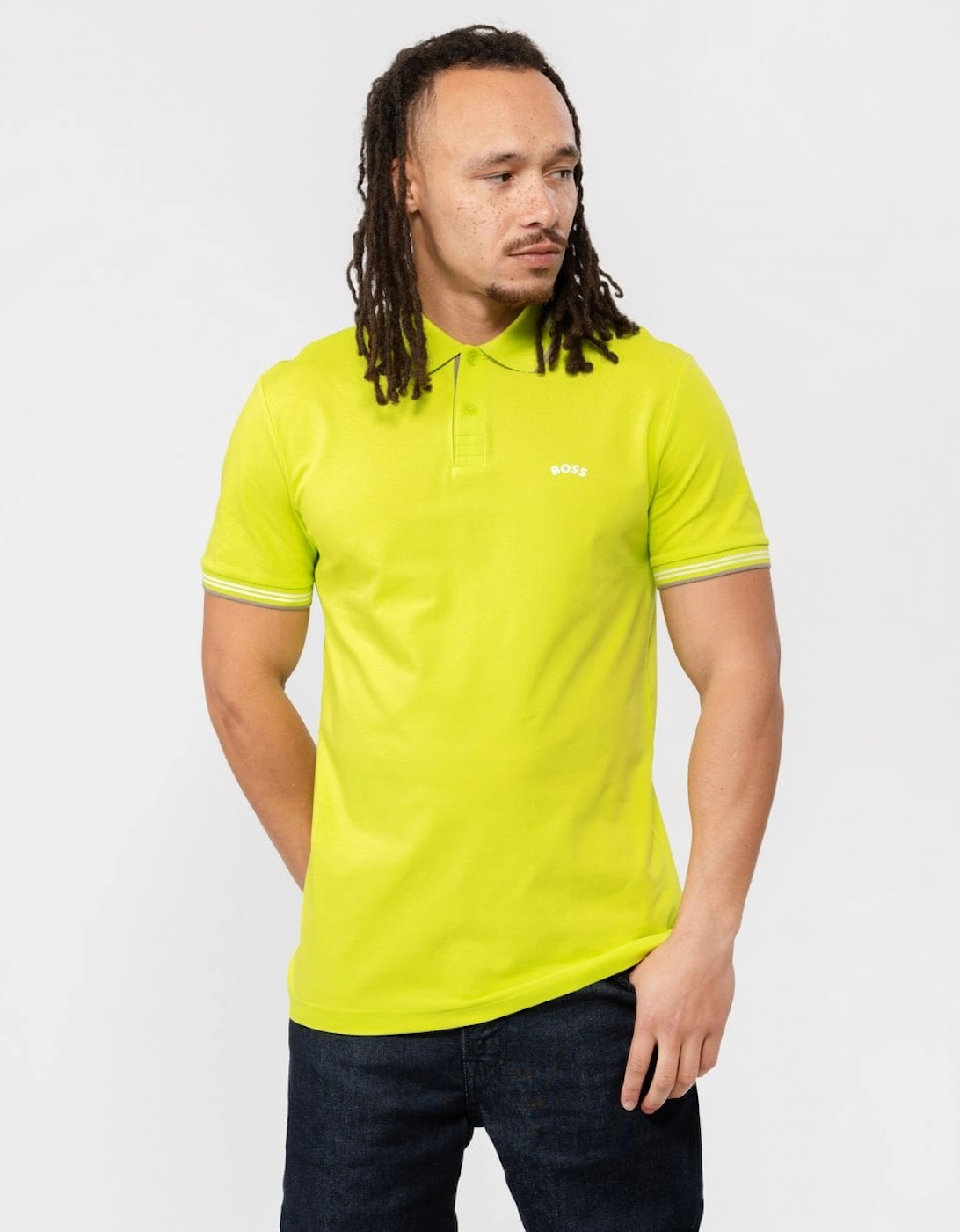 BOSS Green Paul Curved Logo Contrast Collar Mens Polo Shirt A/W 23, 5 of 4