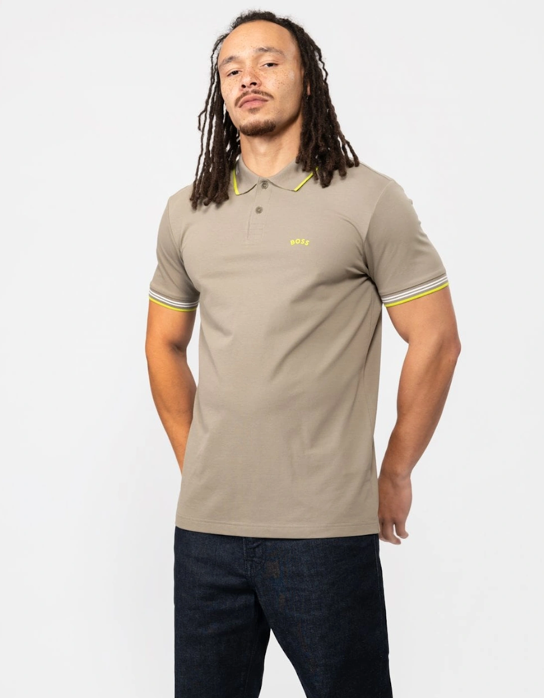 BOSS Green Paul Curved Logo Contrast Collar Mens Polo Shirt A/W 23, 5 of 4
