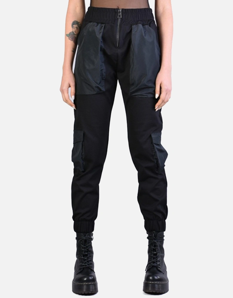 Contrast Fabric Cargo Black Sweatpants