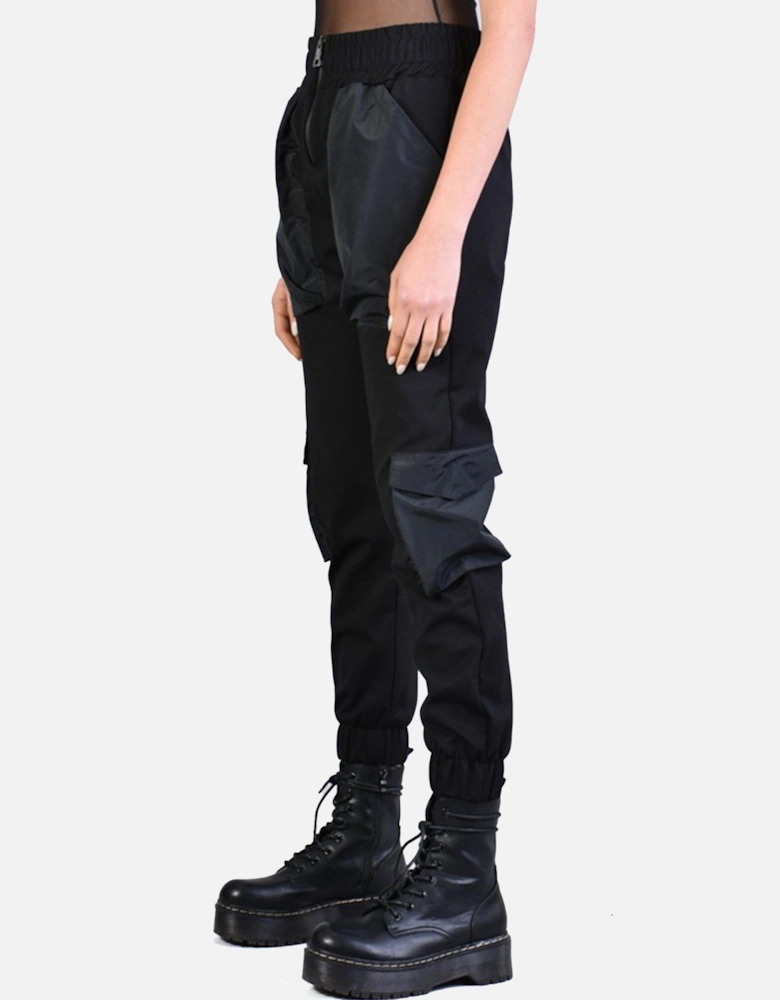 Contrast Fabric Cargo Black Sweatpants