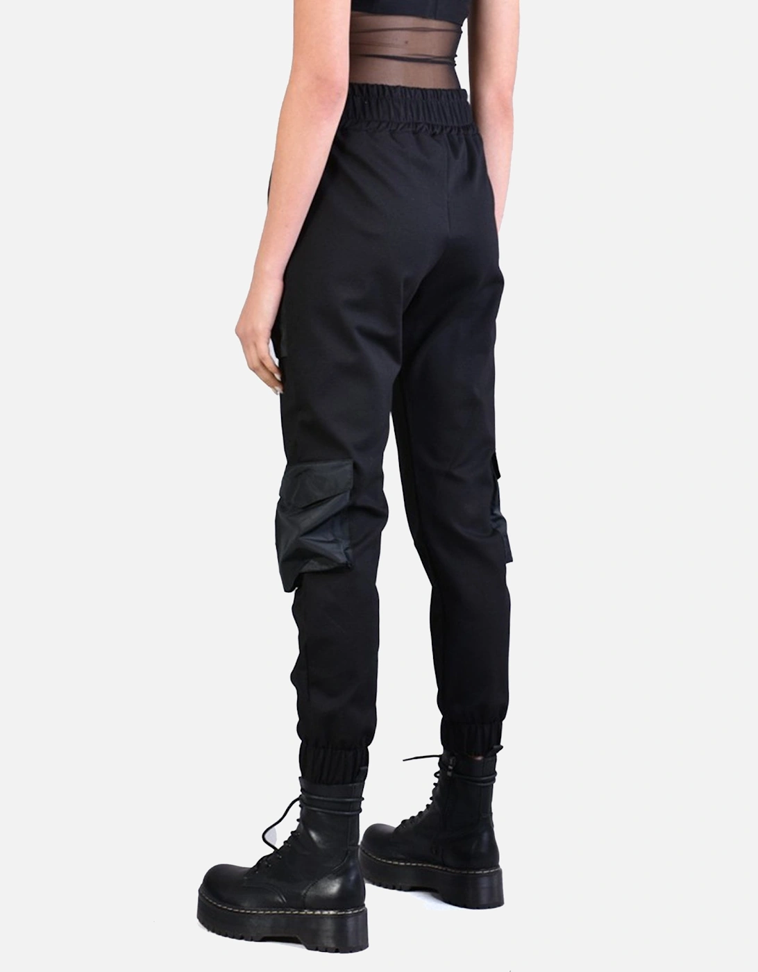 Contrast Fabric Cargo Black Sweatpants