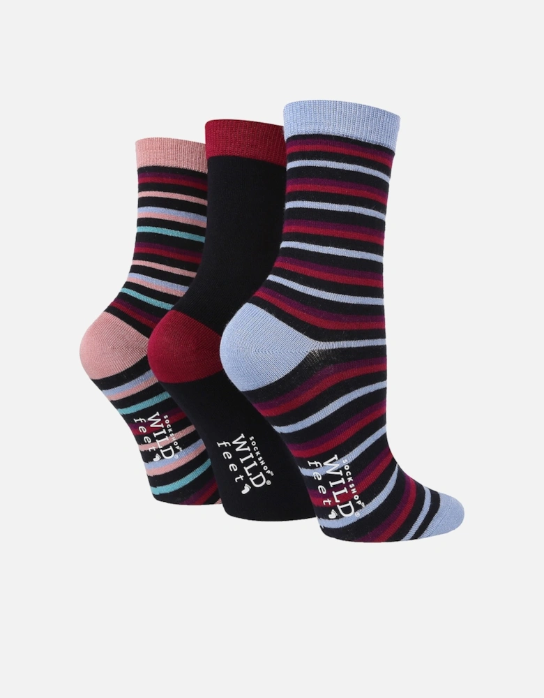 3 PAIR SOCKSHOP LADIES BAMBOO MULTI STRIPE SOCKS