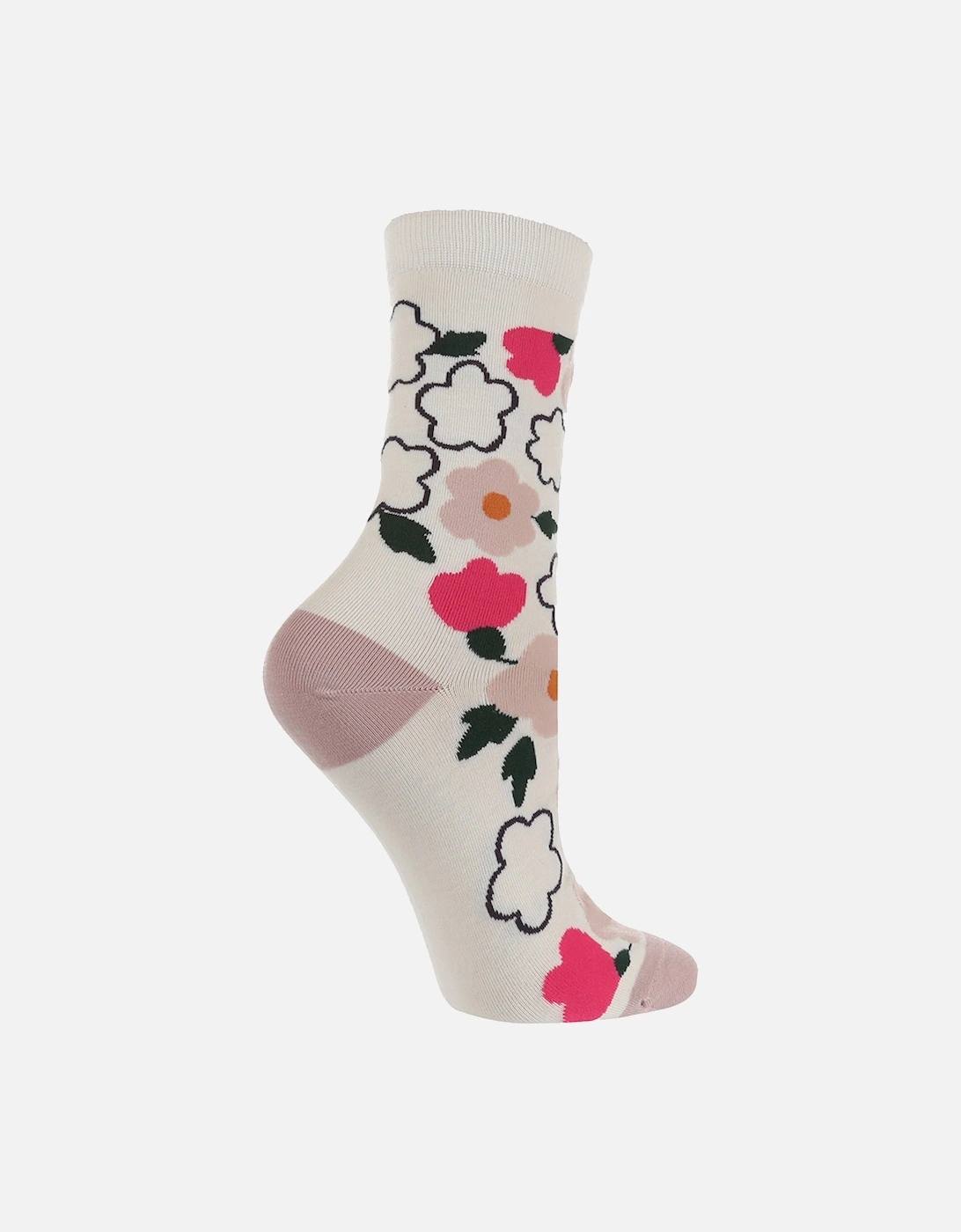 1 PAIR HIGH-END CREAM SOCK WITH FLOWER PRINT, 2 of 1