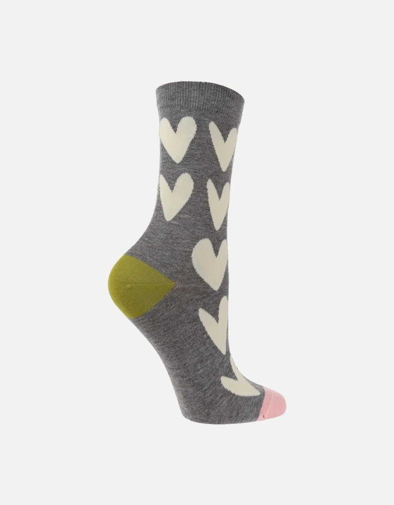 1 PAIR HIGH-END CHARCOAL SOCK WITH CREAM HEARTS