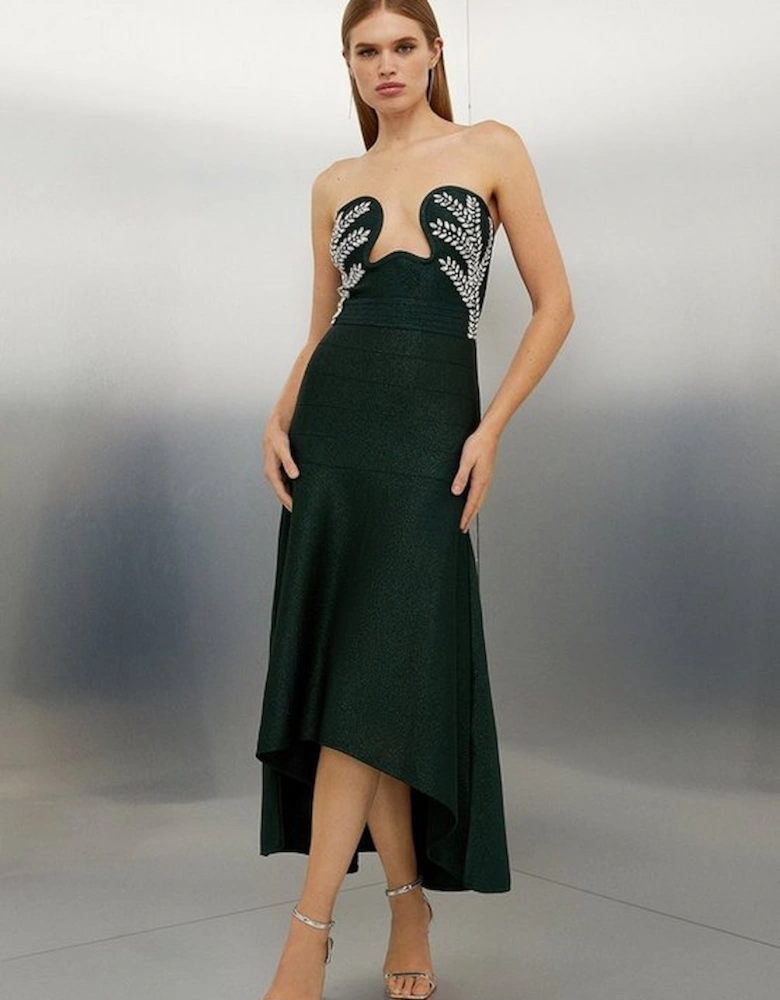 Figure Form Bandage Knit Corset Style Embellished Midaxi Dress