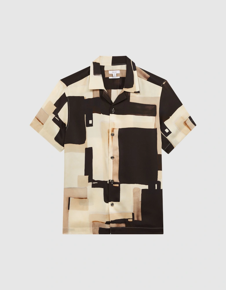 Cuban Collar Abstract Print Shirt