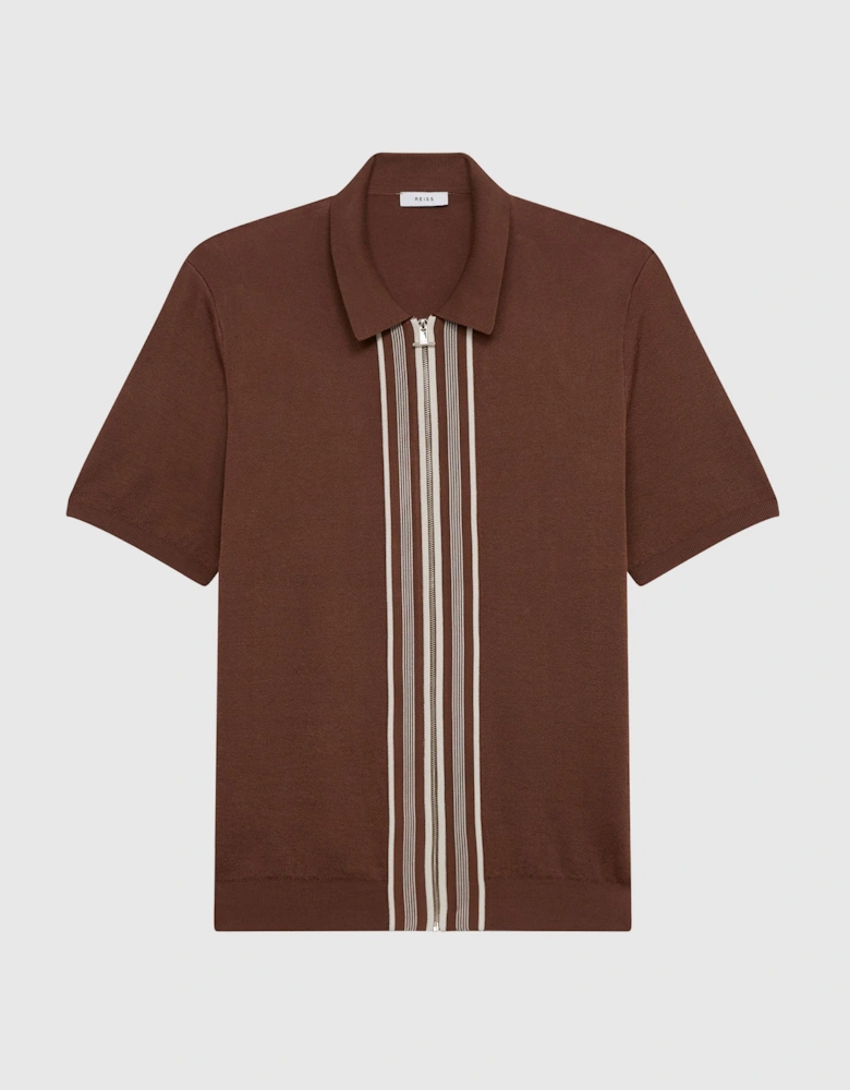 Zip Front Striped Polo Shirt