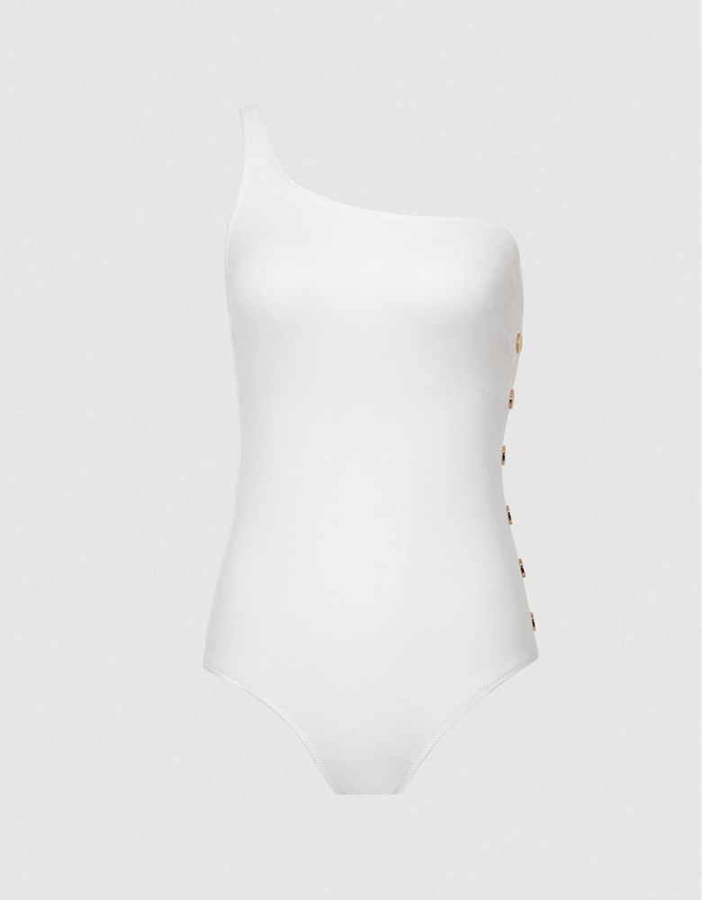 Asymmetric Swimsuit With Button Detail