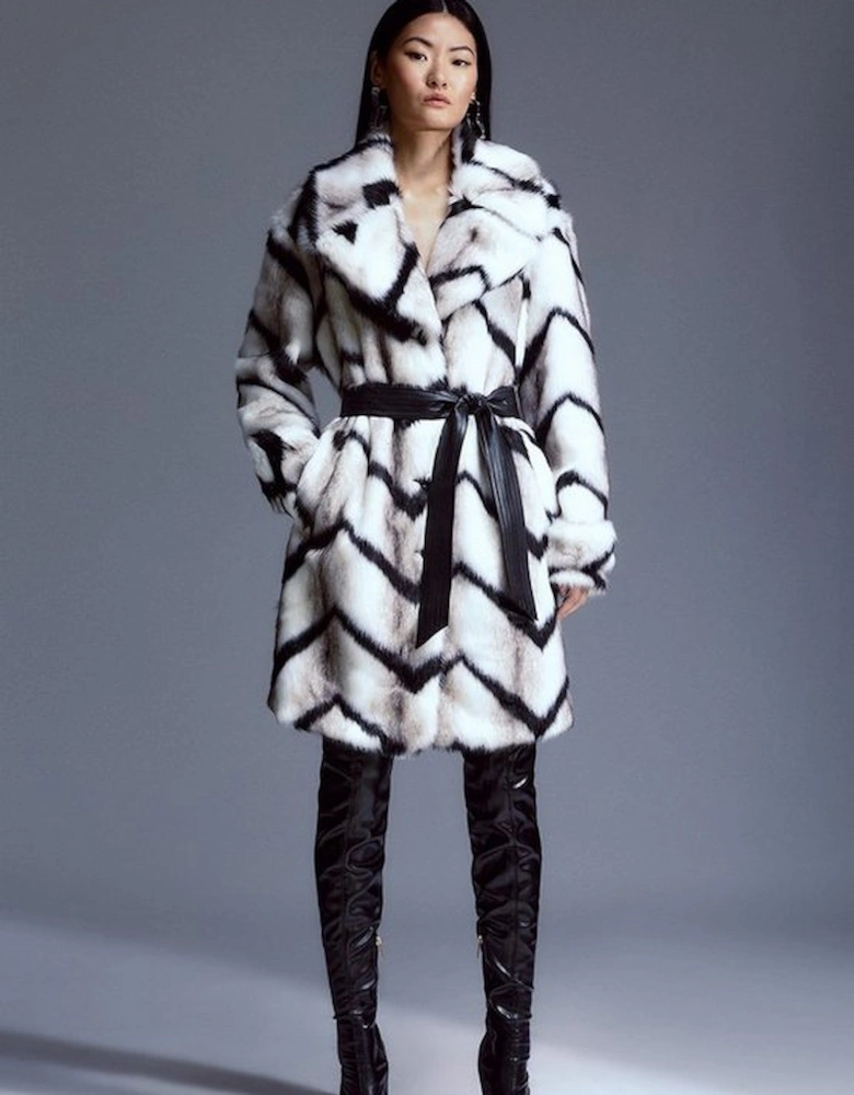 Mono Faux Fur Belted Longline Coat