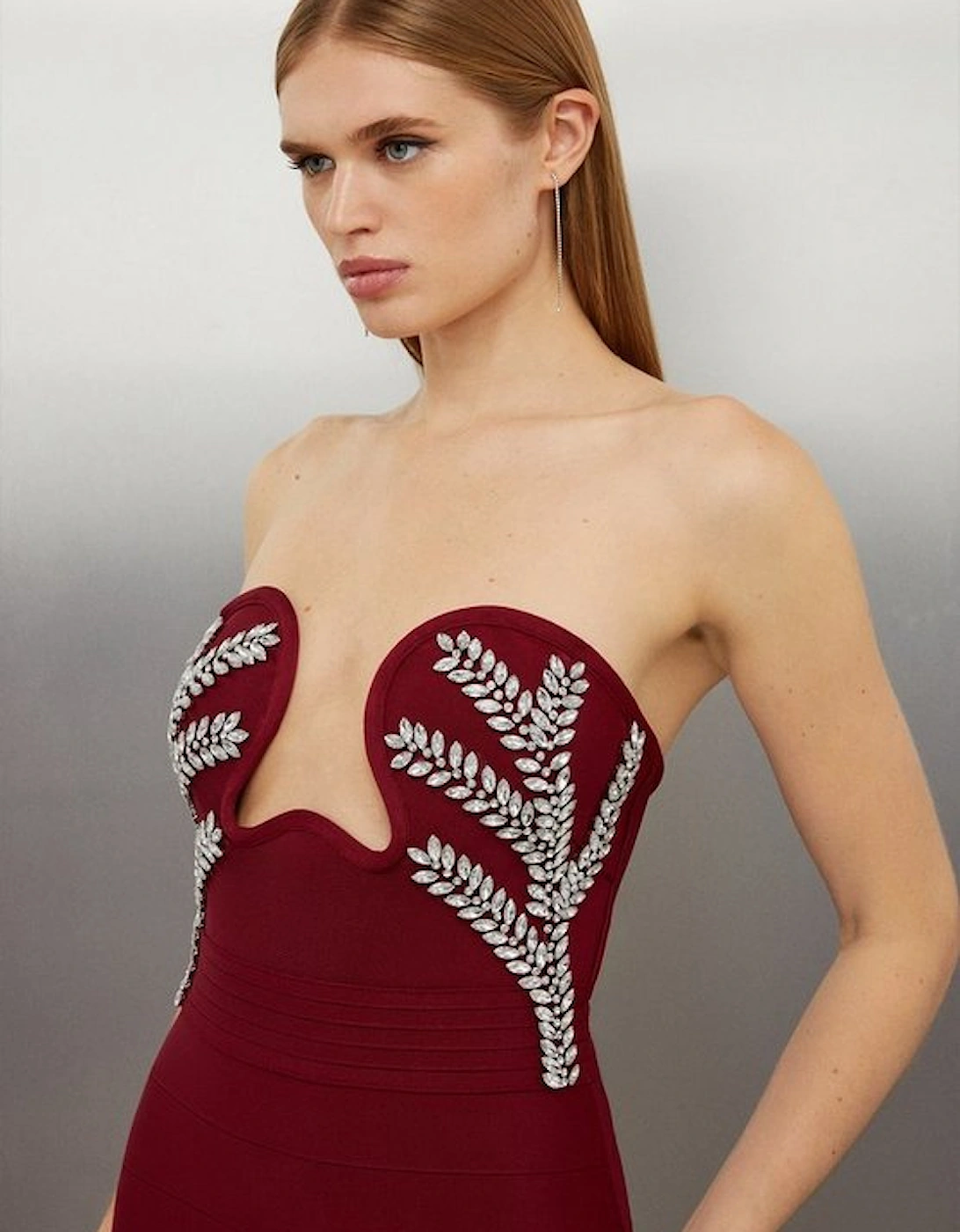 Figure Form Bandage Knit Corset Style Embellished Midaxi Dress