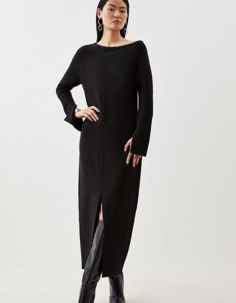 Compact Knit Wool Look Drop Shoulder Midi Dress