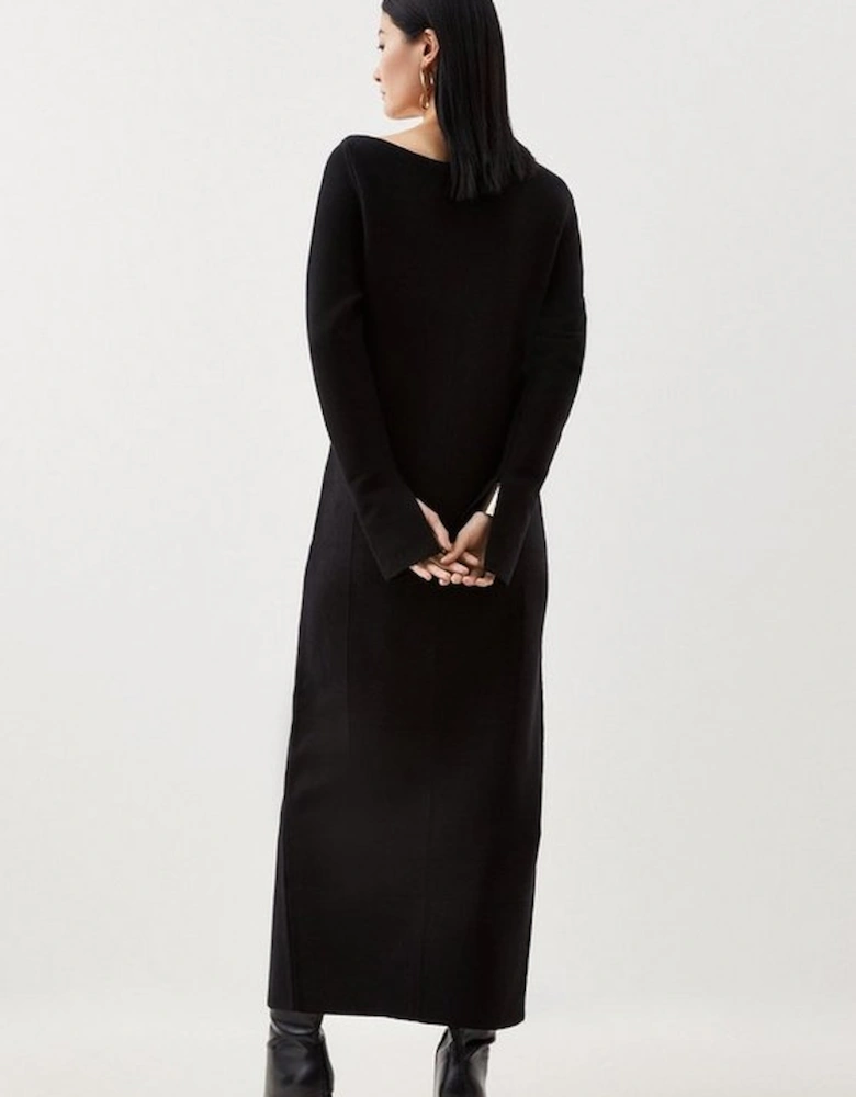 Petite Compact Knit Wool Look Drop Shoulder Midi Dress
