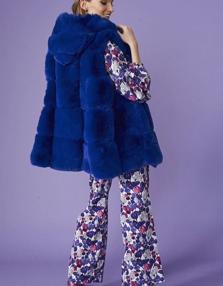 Blue Faux Fur Long Hooded Gilet