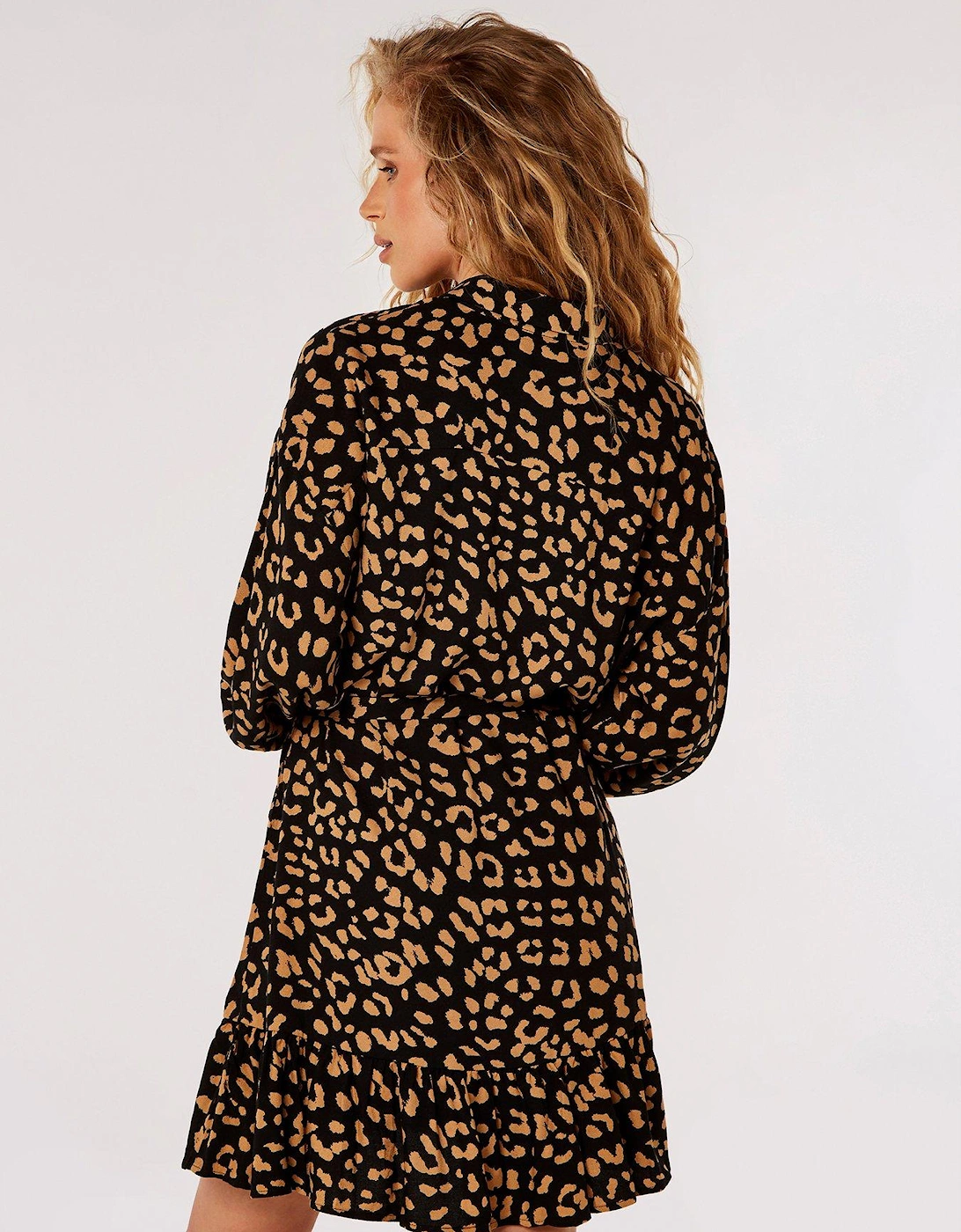 Leopard Ruffle Hem Shirt Dress