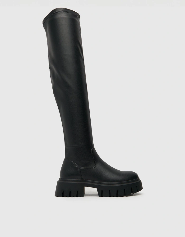 Danica Stretch Over The Knee Chunky Boots - Black